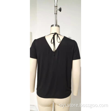 V-NECK WOMEN T-SHIRT WITH BUBBLE SLEEVE